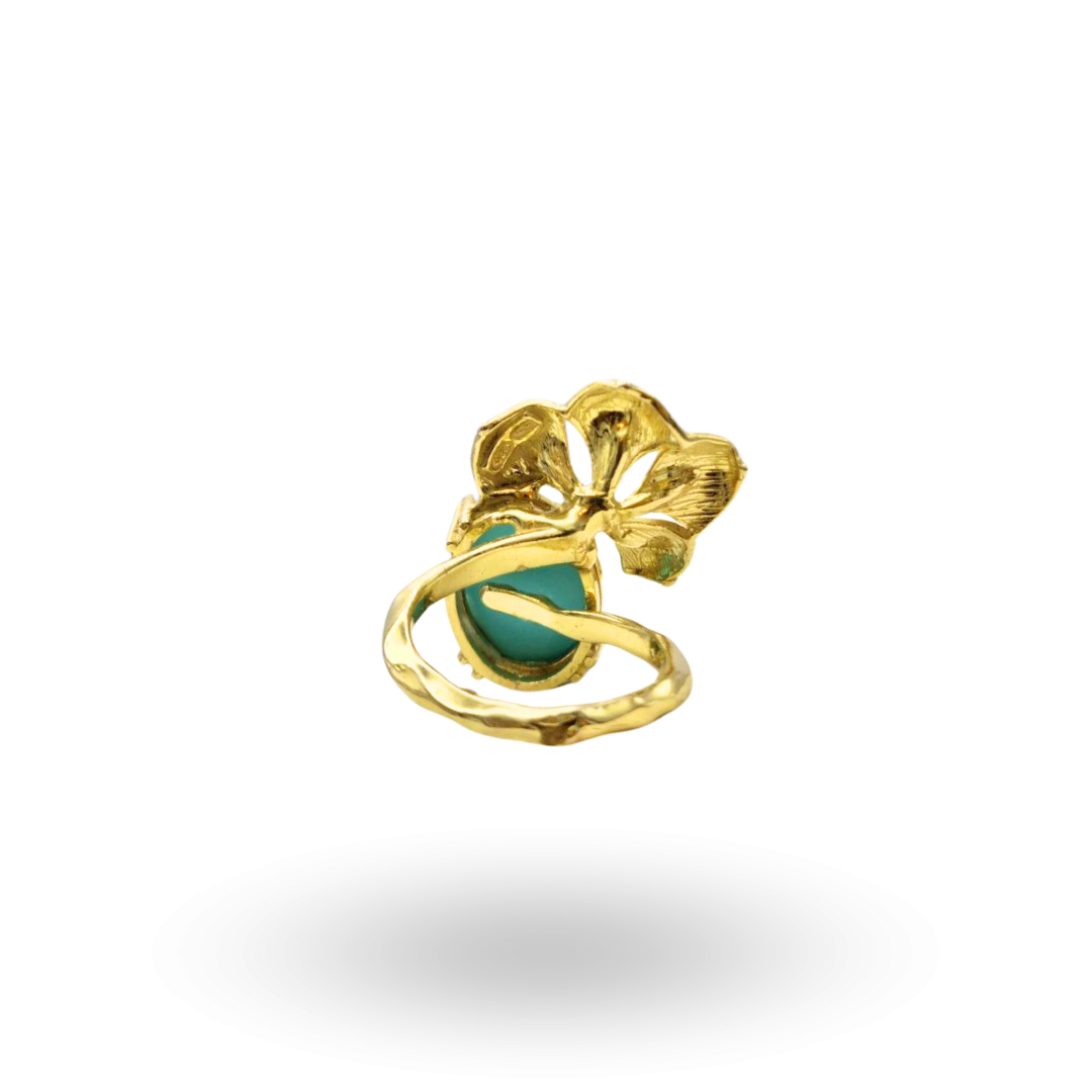 Anello in Argento 925 dorato con spola in Pasta di Turchese e montatura a Fiore