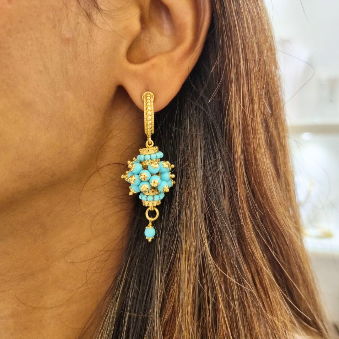 Orecchini in Argento 925 dorato con cerchietto e ciuffi in Pasta di Turchese