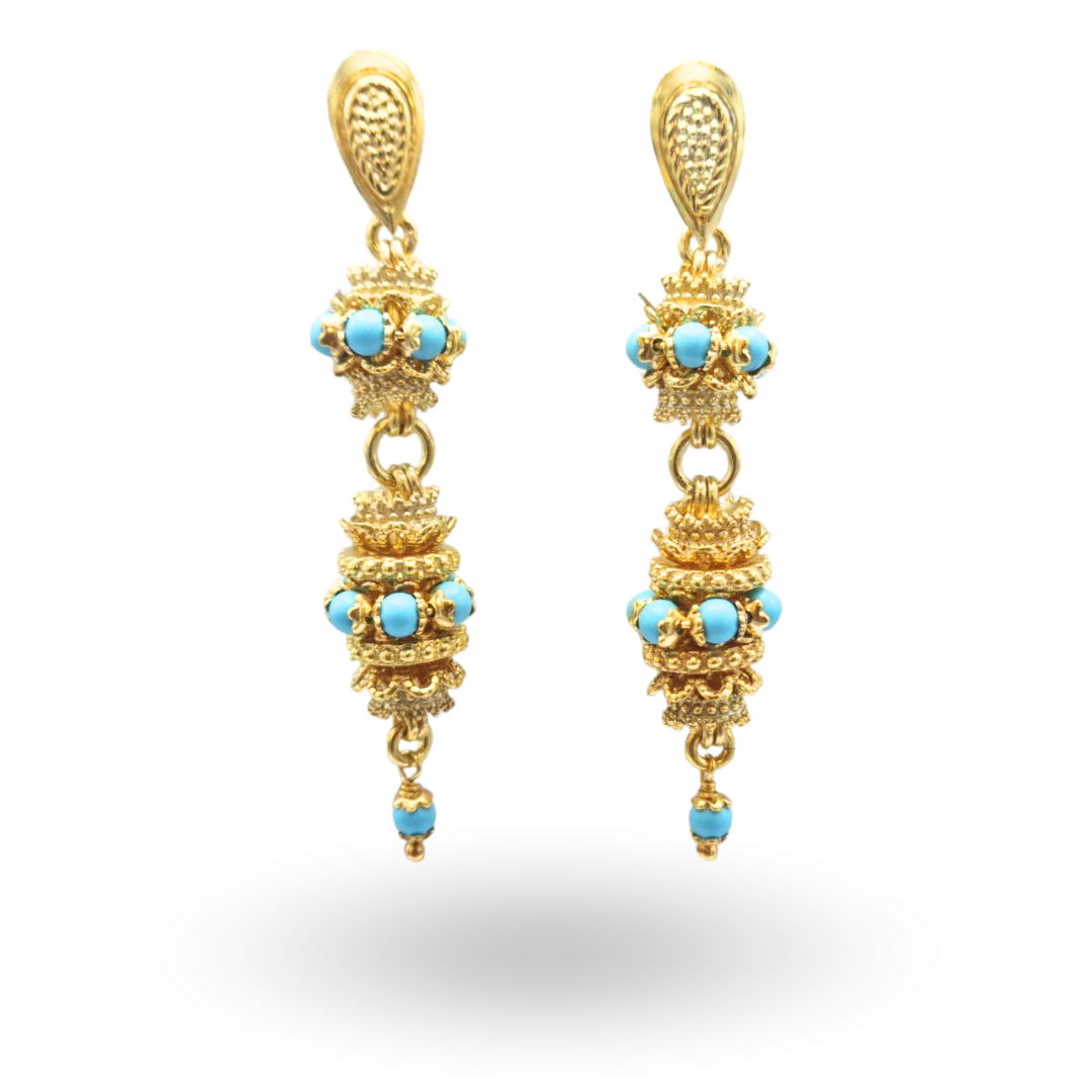 Orecchini in Argento 925 dorato con doppia mina light in Pasta di Turchese
