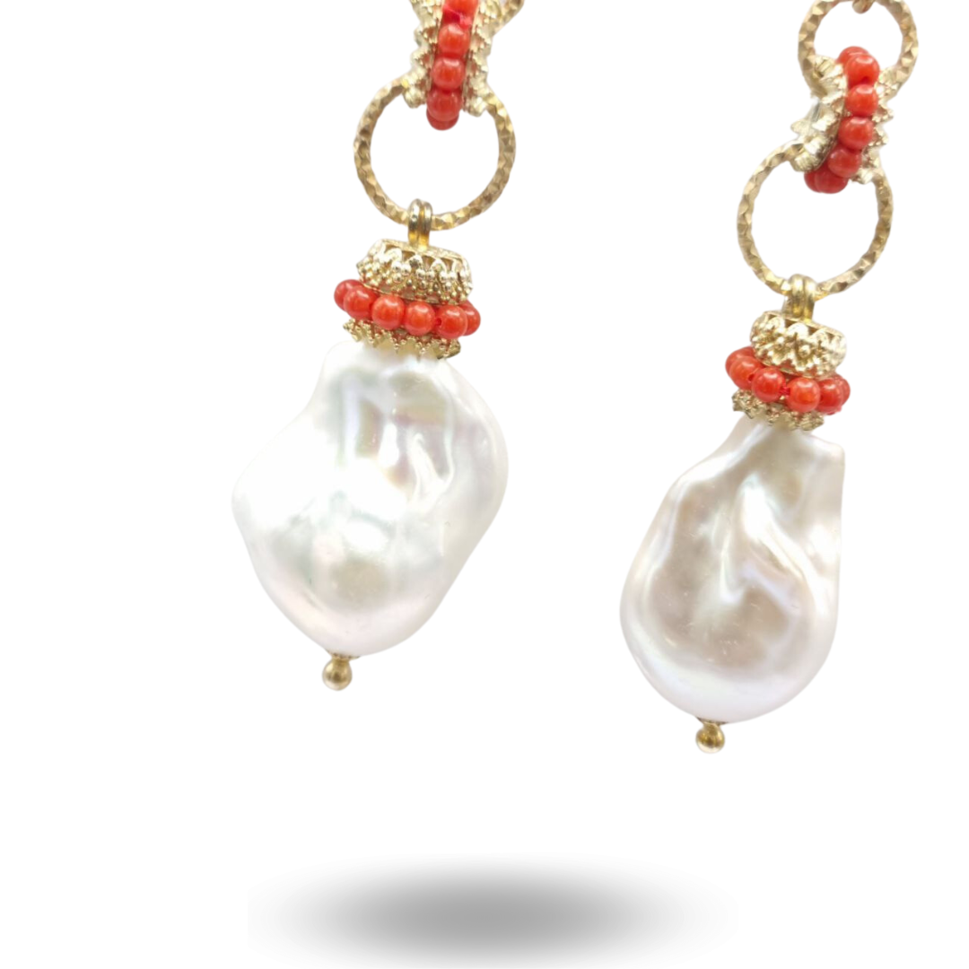 Orecchini in Argento 925 dorato con Perle Scaramazze e coroncine in Malachite