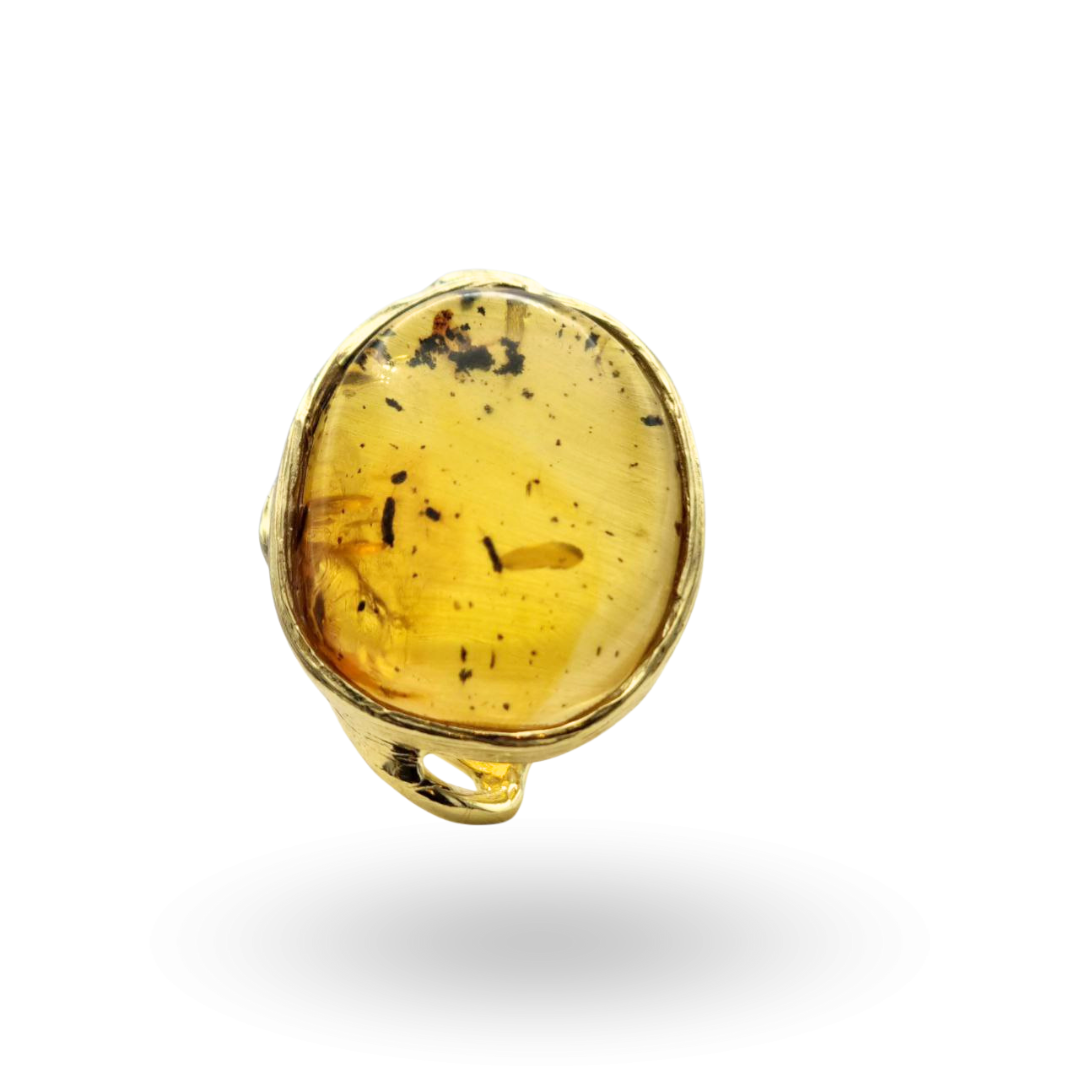 Anello in Argento 925 dorato con spola ovale in Ambra naturale