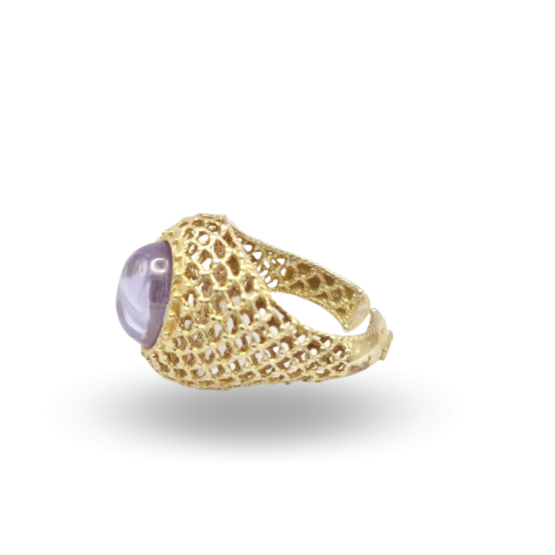 Bague ajourée en argent 925 doré avec quartz violet hydrothermal