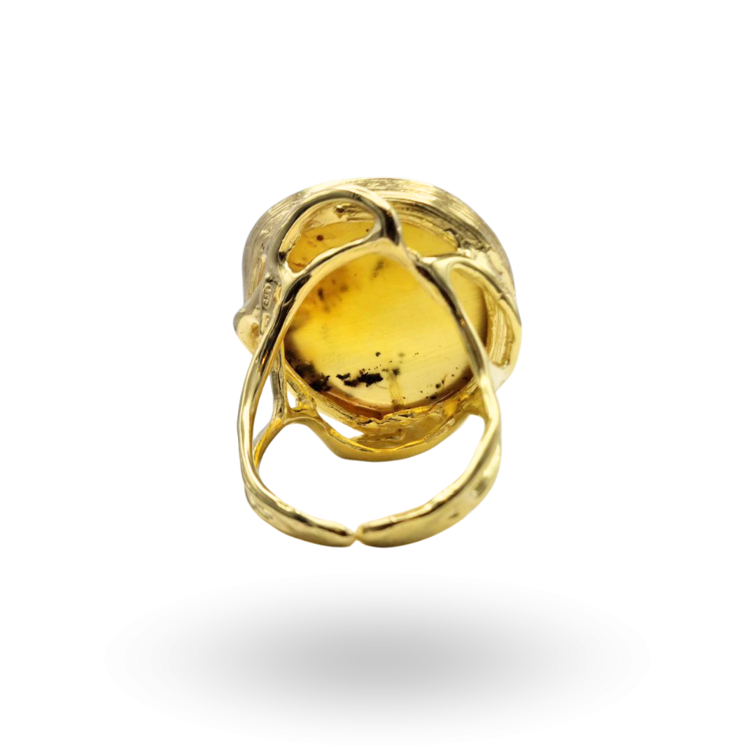 Anello in Argento 925 dorato con spola ovale in Ambra naturale