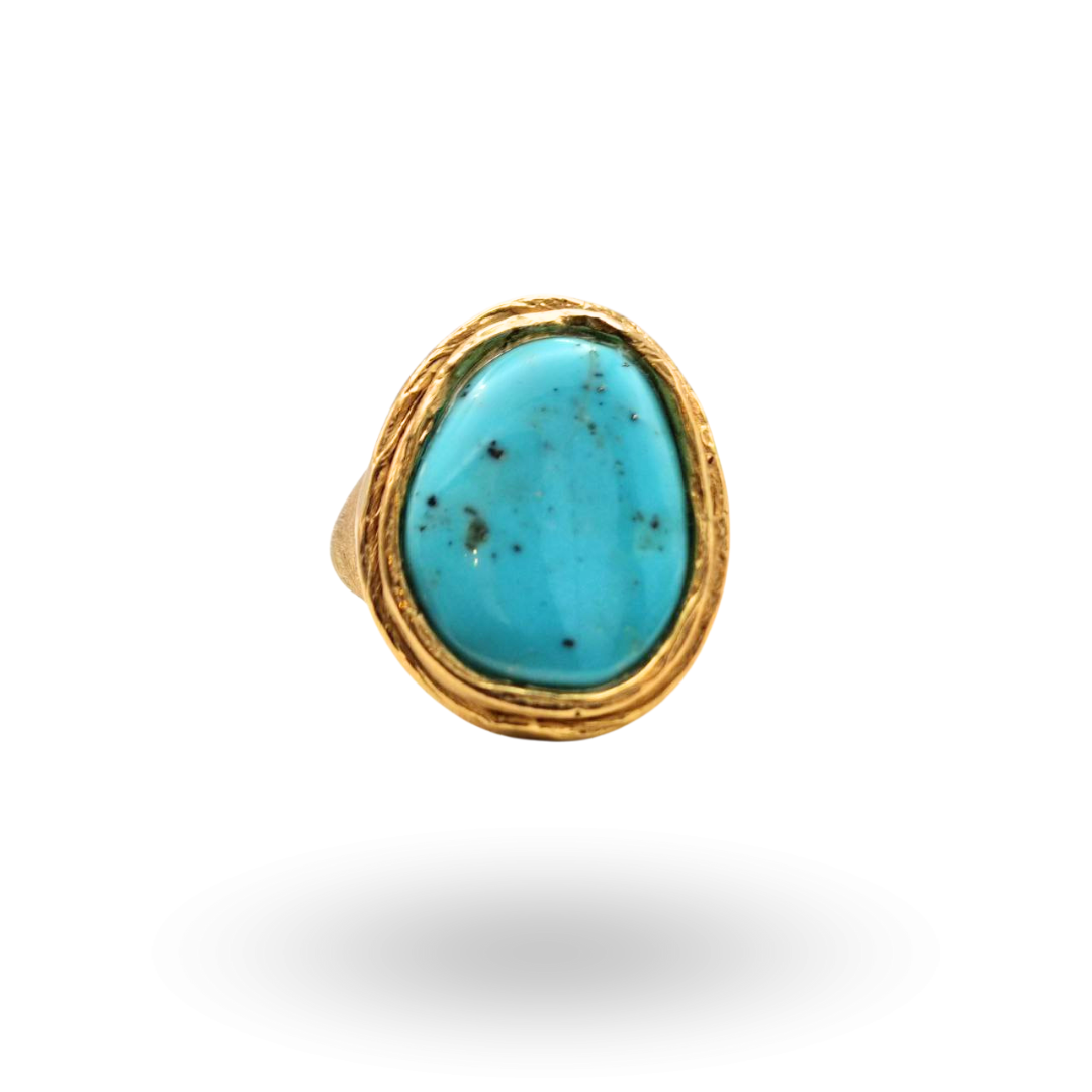 Anello in Argento 925 dorato con effetto graffiato e sasso di Turchese naturale