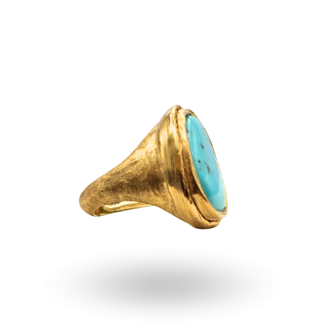 Anello in Argento 925 dorato con effetto graffiato e sasso di Turchese naturale
