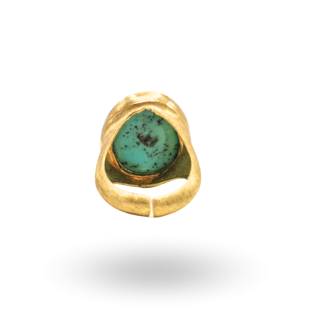 Anello in Argento 925 dorato con effetto graffiato e sasso di Turchese naturale