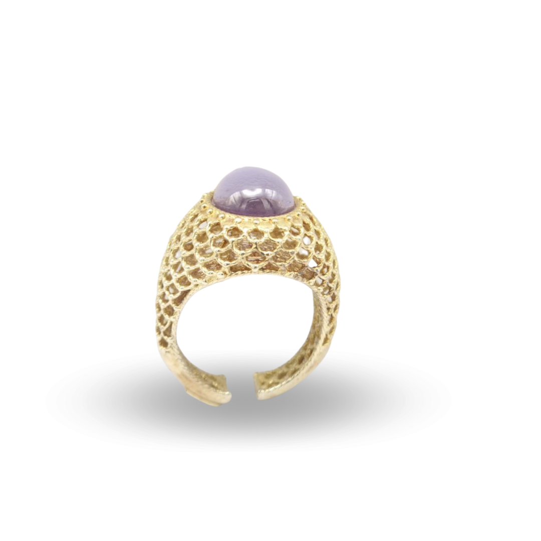 Bague ajourée en argent 925 doré avec quartz violet hydrothermal