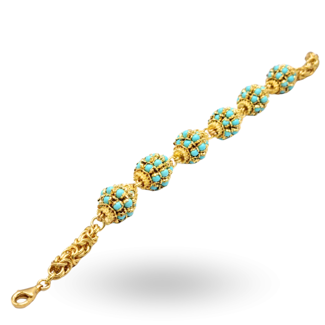 Bracciale in Argento 925 dorato con mine in Pasta di Turchese