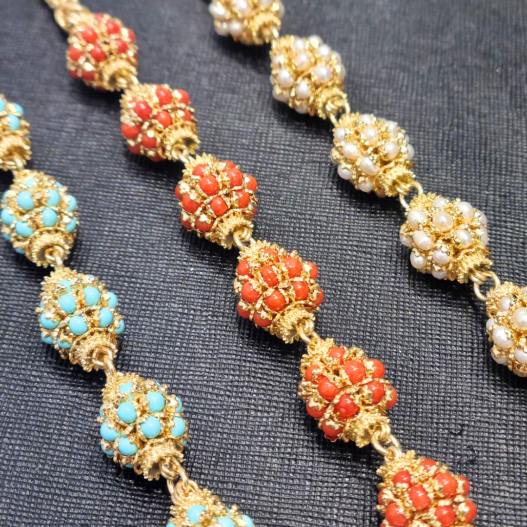 Bracciale in Argento 925 dorato con mine in Corallo rosso Mediterraneo