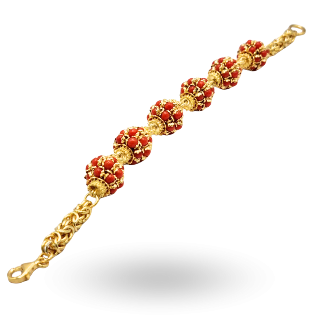 Bracciale in Argento 925 dorato con mine in Corallo rosso Mediterraneo