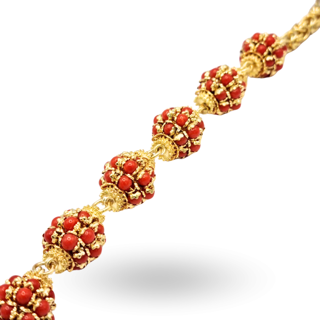 Bracciale in Argento 925 dorato con mine in Corallo rosso Mediterraneo