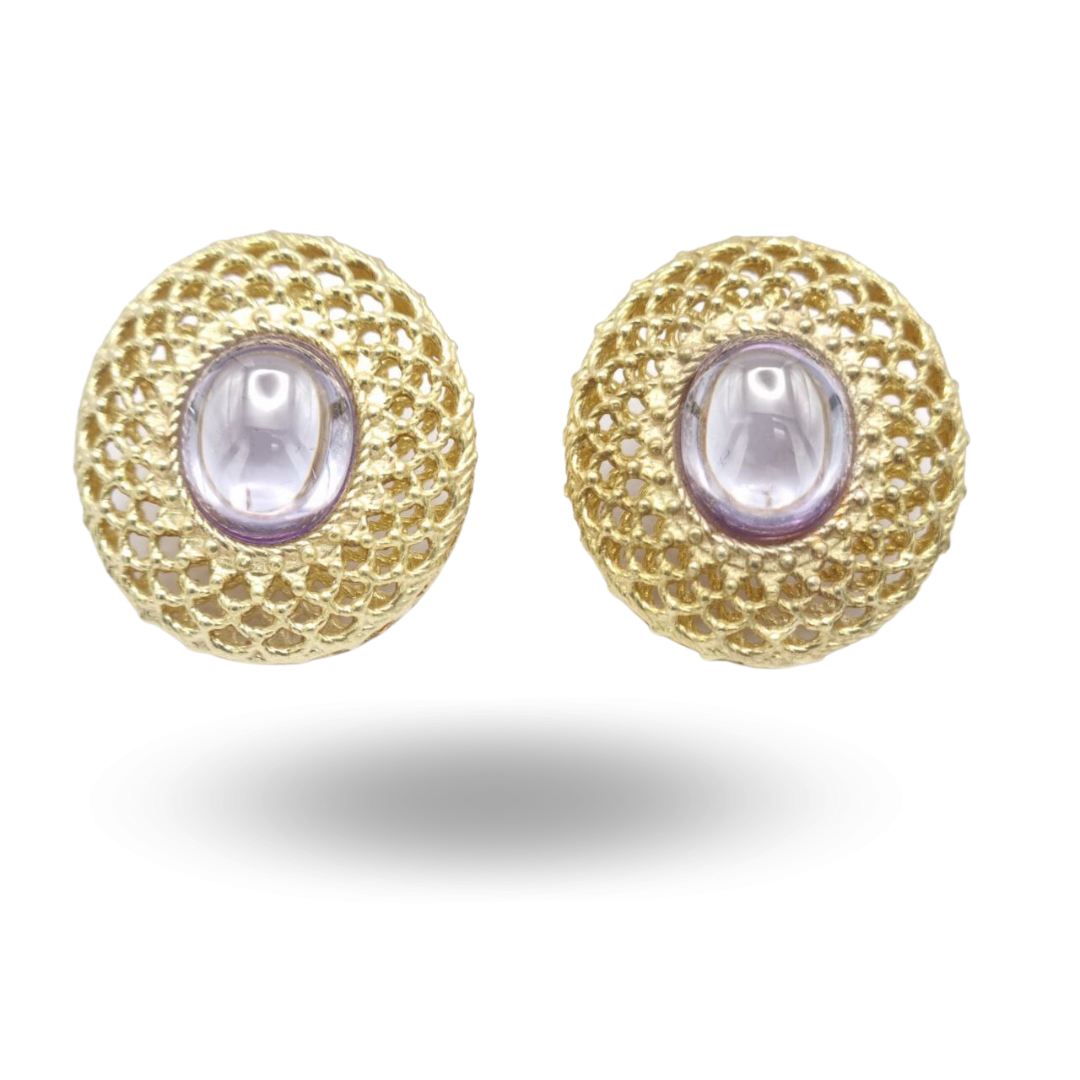 Orecchini in Argento 925 dorato traforati con Quarzo viola idrotermale
