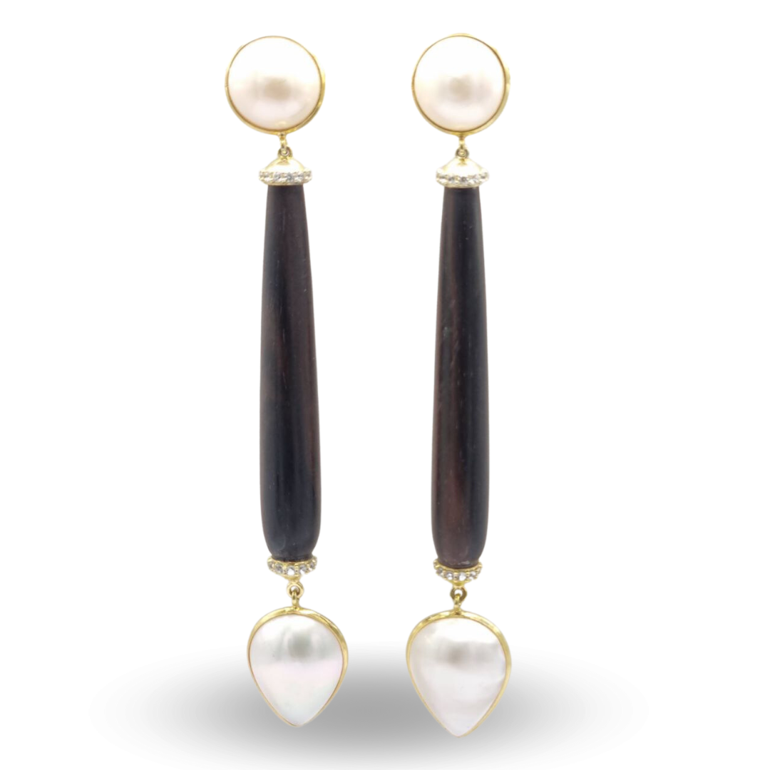 Orecchini in Argento 925 dorato con Ebano a goccia e Perle