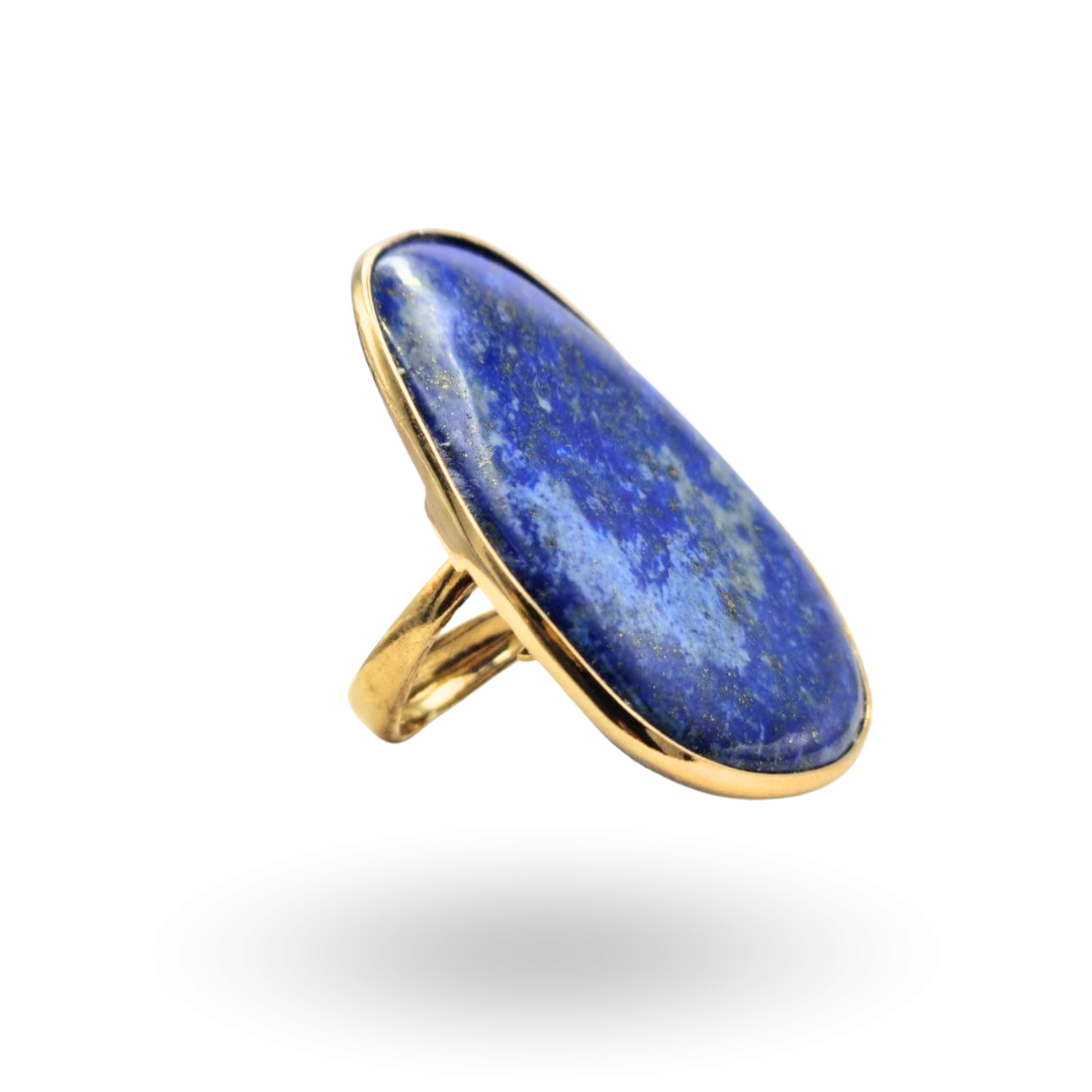 Anello in Argento 925 dorato con piastra in Lapis naturale