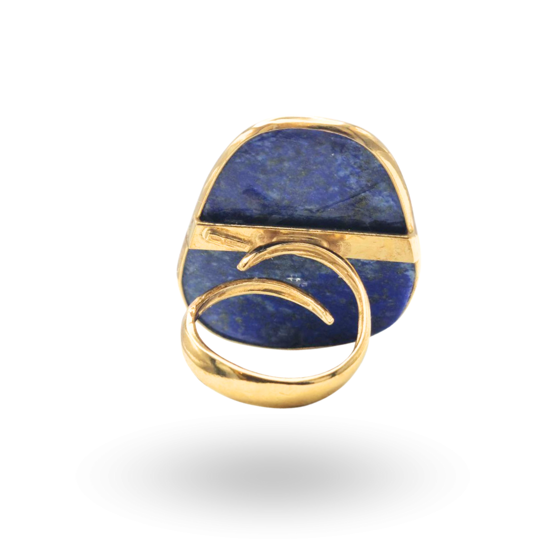 Anello in Argento 925 dorato con piastra in Lapis naturale