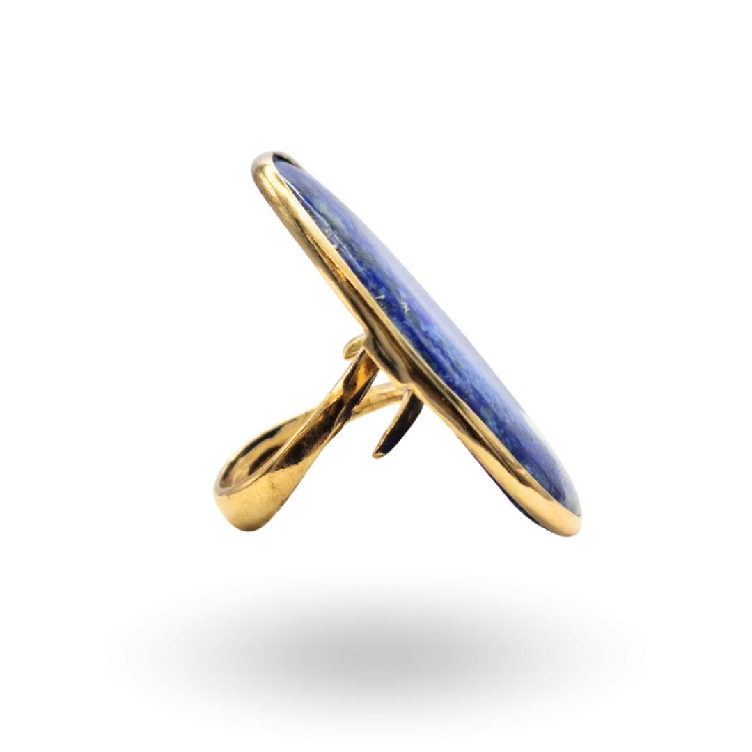Anello in Argento 925 dorato con piastra in Lapis naturale