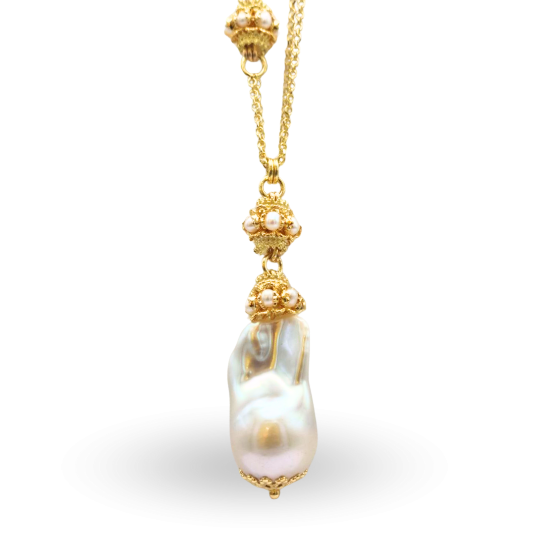 Collana in Argento 925 dorato con due mezze mine in Perle e Perla Scaramazza