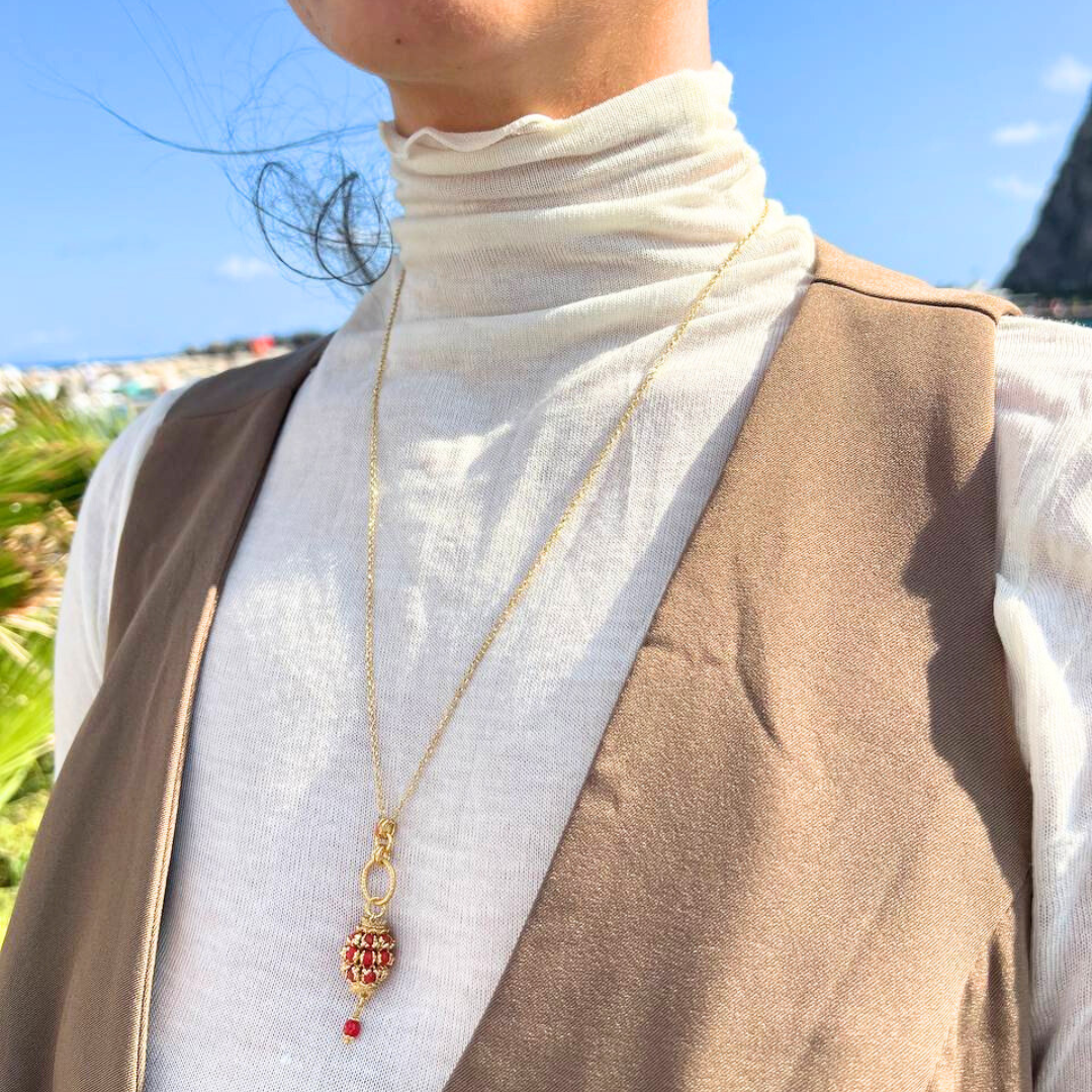 Collana in Argento 925 bagnato in Oro 18Kt con Mina in Perle