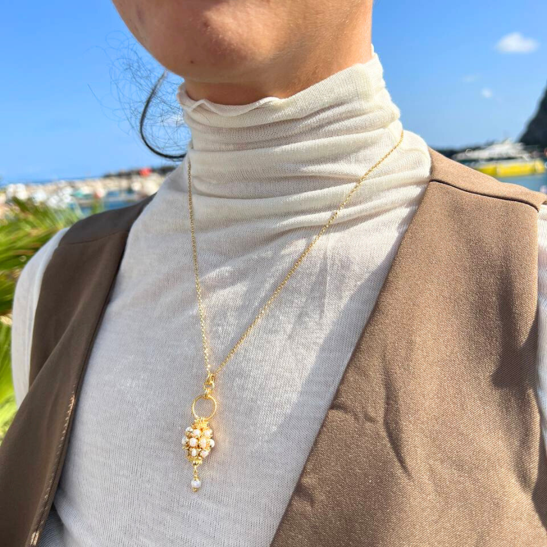 Collana in Argento 925 bagnato in Oro 18Kt con Mina in Perle