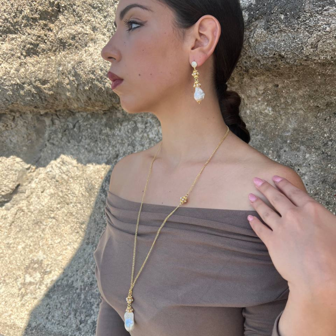 Collana in Argento 925 dorato con due mezze mine in Perle e Perla Scaramazza