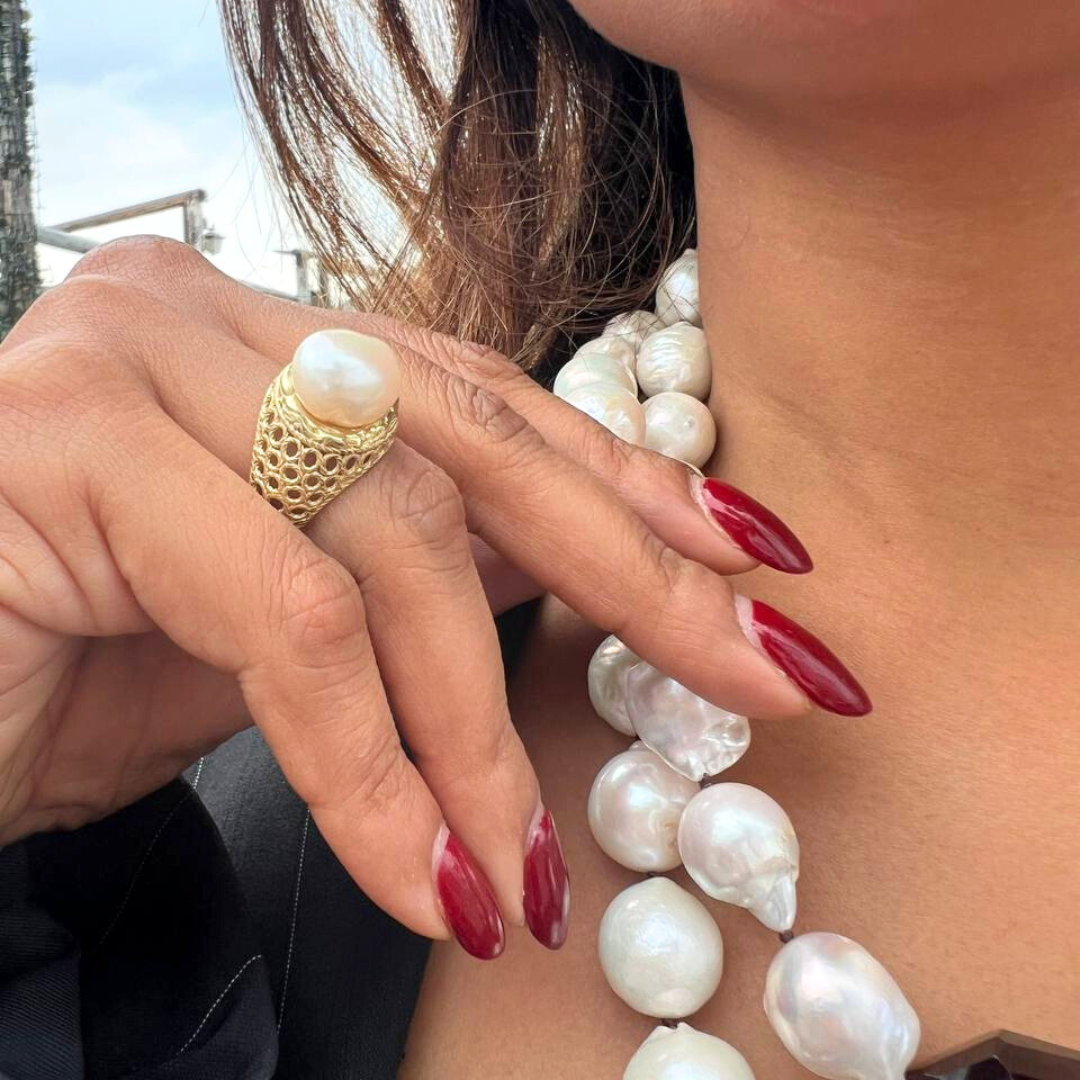 Anello in Argento 925 dorato effetto filigrana con Perla Barocca