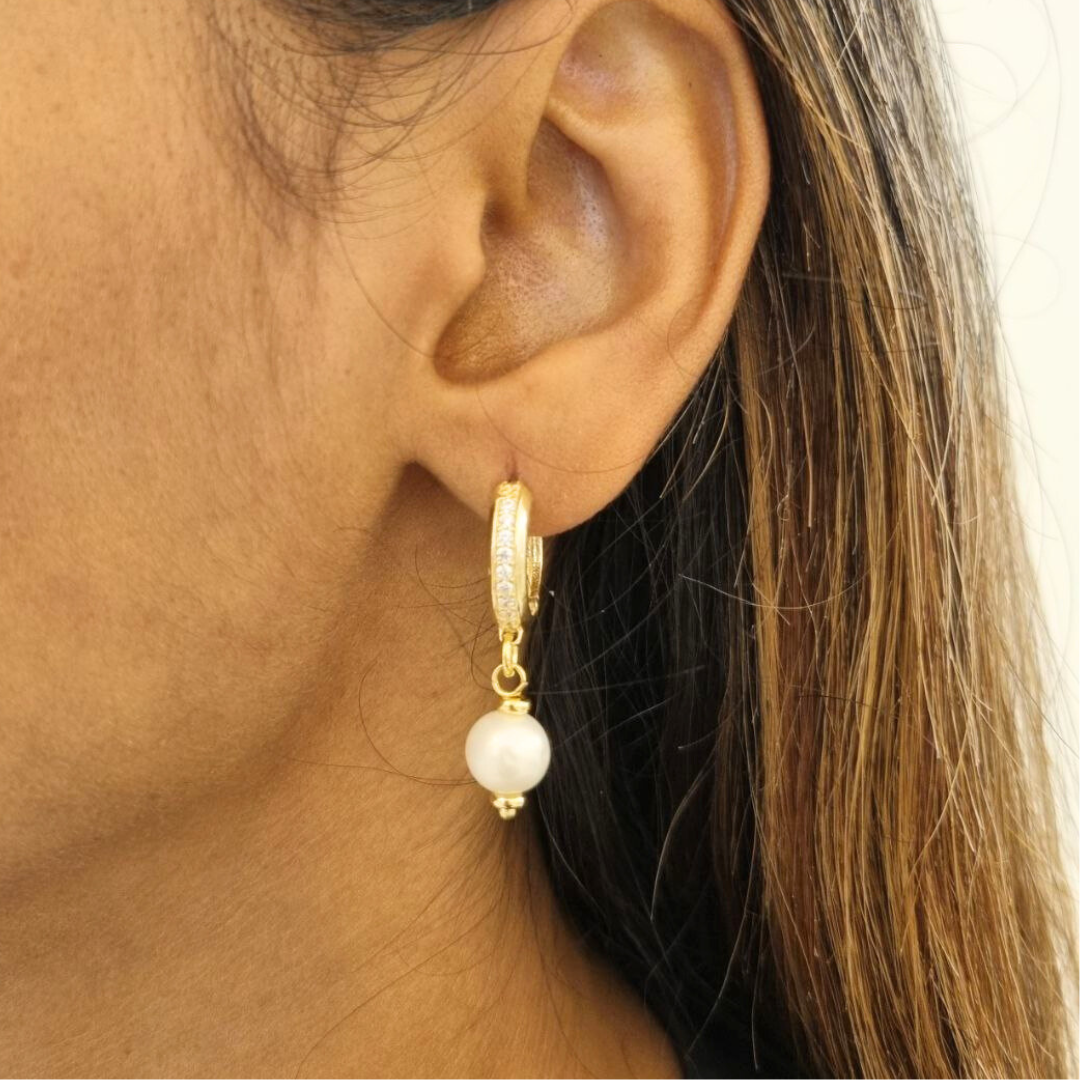 Orecchini in Argento 925 dorato a cerchietto, zirconati, con pendente in Perla, Malachite, Corallo, Lapis, Giada, Onice o Pasta di Turchese