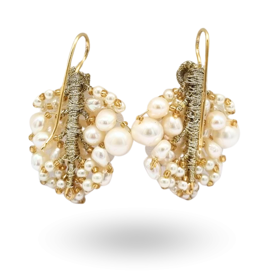 Orecchini a grappolo in Argento 925 bagnato in Oro 18Kt con Perle di varie dimensioni