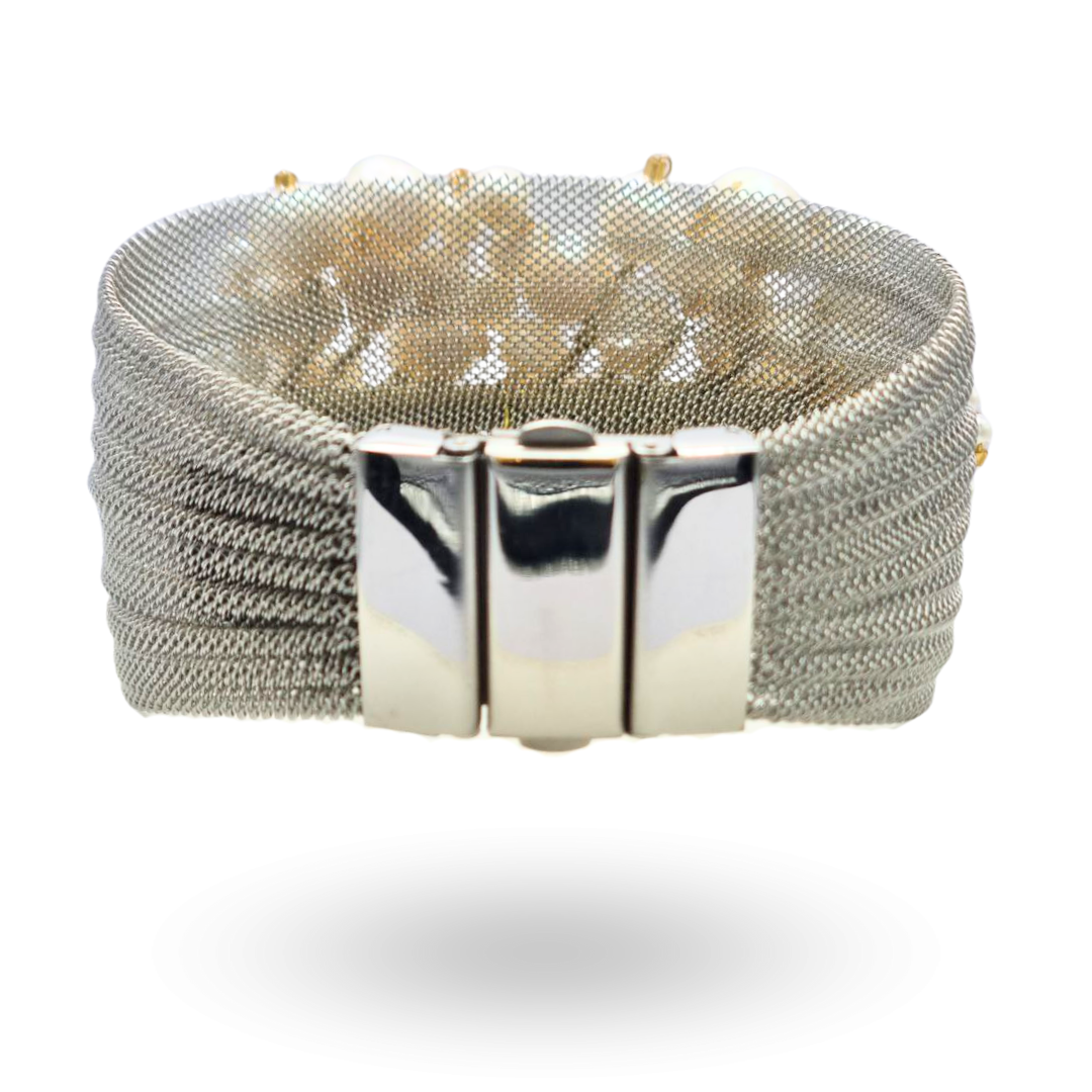 Bracciale a grappolo in Acciaio con Perle di varie dimensioni - Variante Silver