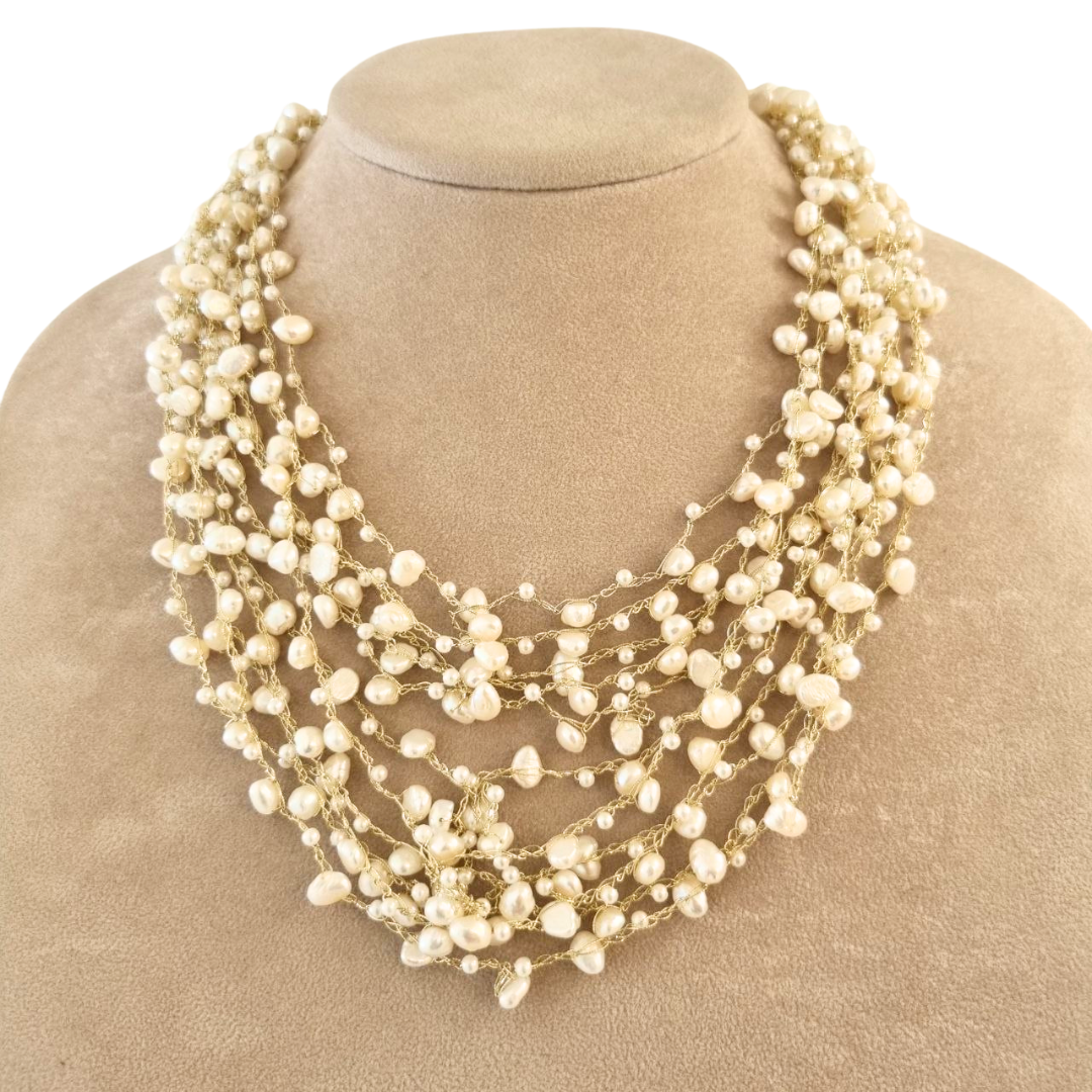 Collana multifilo con Perle coltivate intrecciate a mano