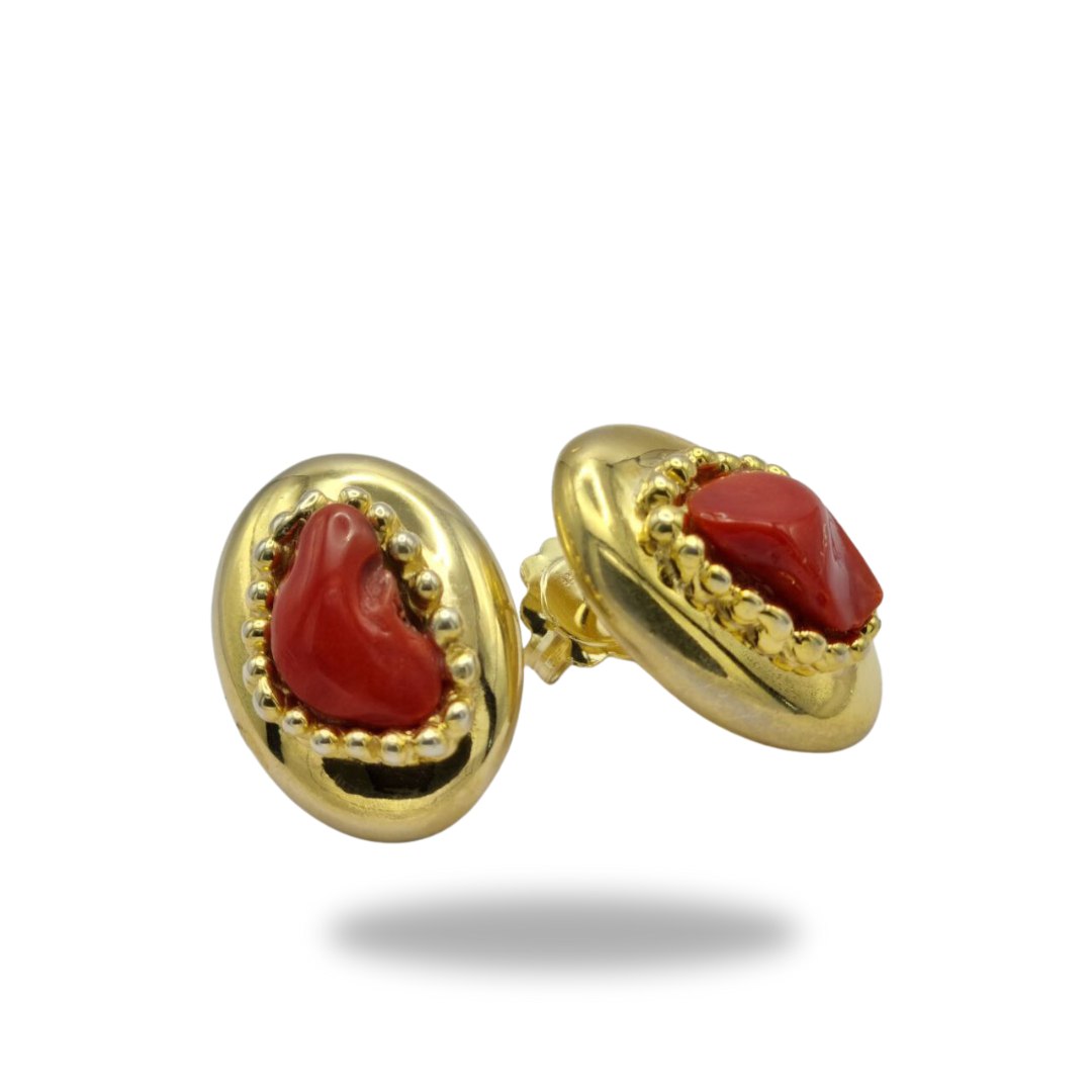 Boucles d'oreilles en argent 925 plaqué or avec pierres de corail