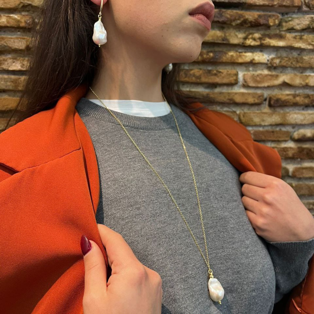 Collana in Argento 925 dorato con Perla Scaramazza pendente