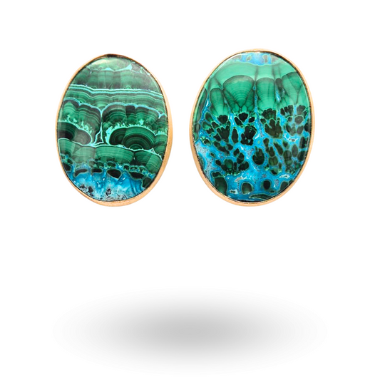 Orecchini in Argento 925 dorato satinato con piastre ovali in Malachite