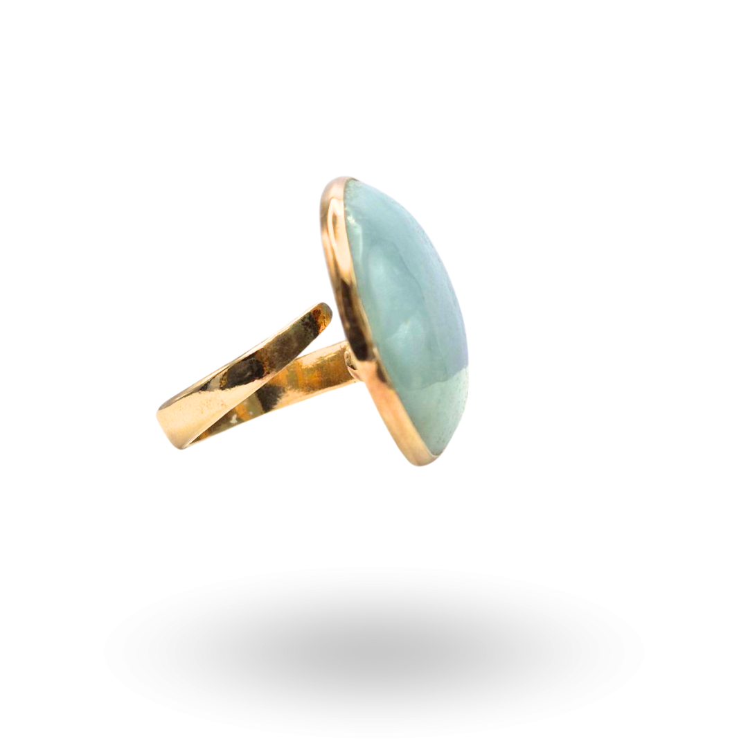 Anello in Argento 925 dorato con spola ovale in Amazzonite