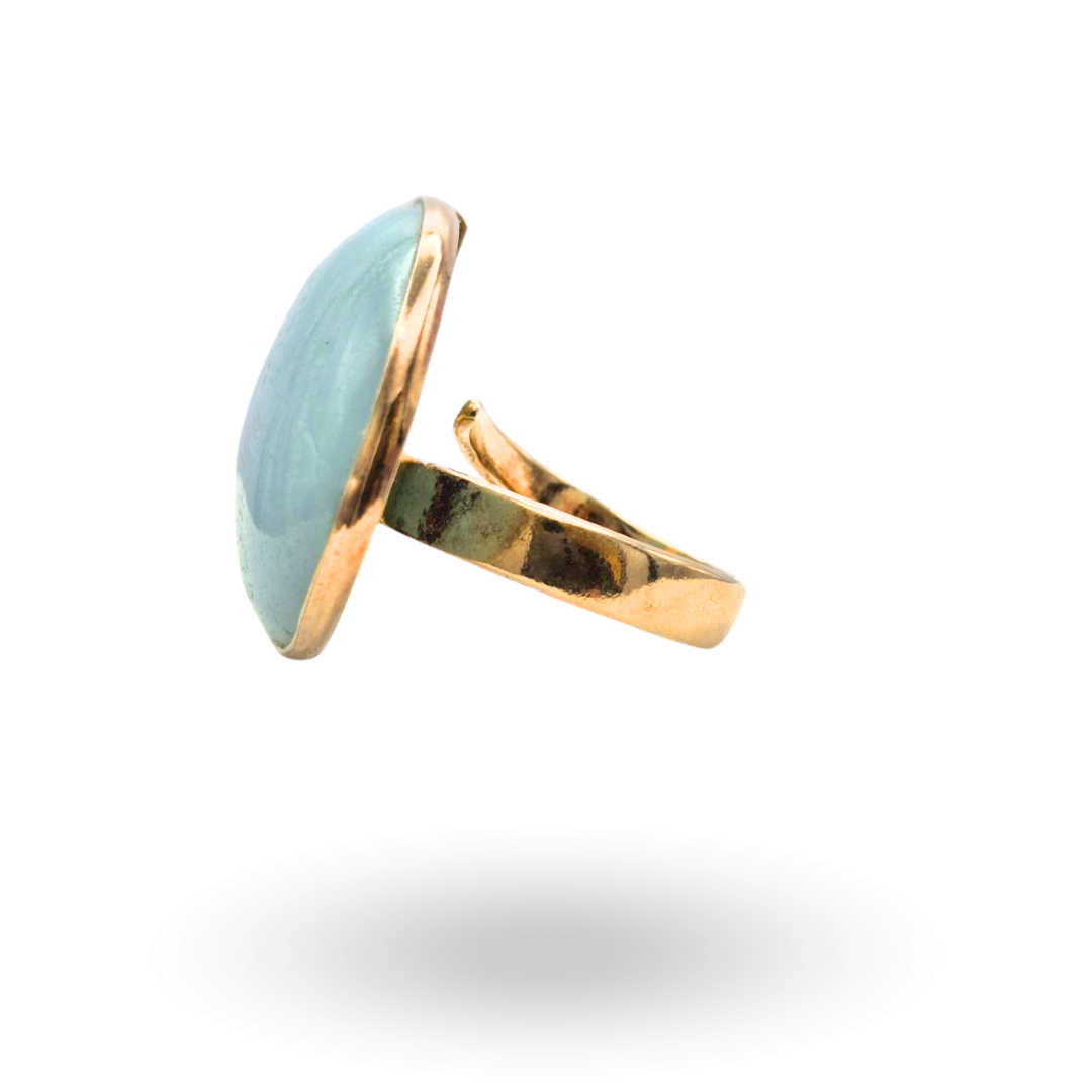 Anello in Argento 925 dorato con spola ovale in Amazzonite