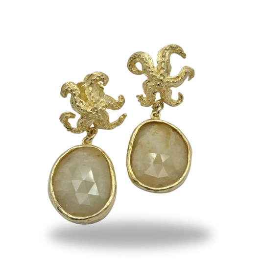 Boucles d'oreilles en argent 925 doré avec étoile de mer et quartz