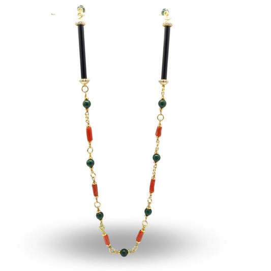 Collana in Argento 925 dorato con Corallo, Malachite e Onice