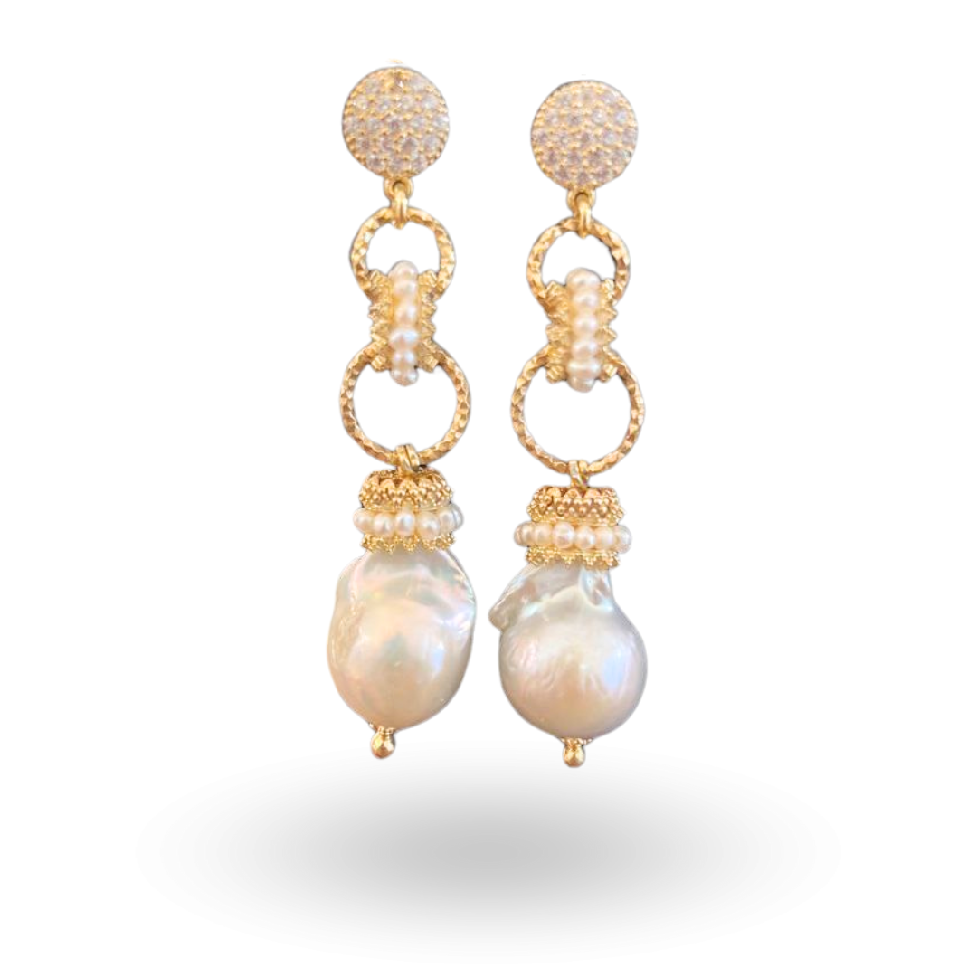 Orecchini in Argento 925 dorato con Perle Scaramazze e coroncine in Corallo