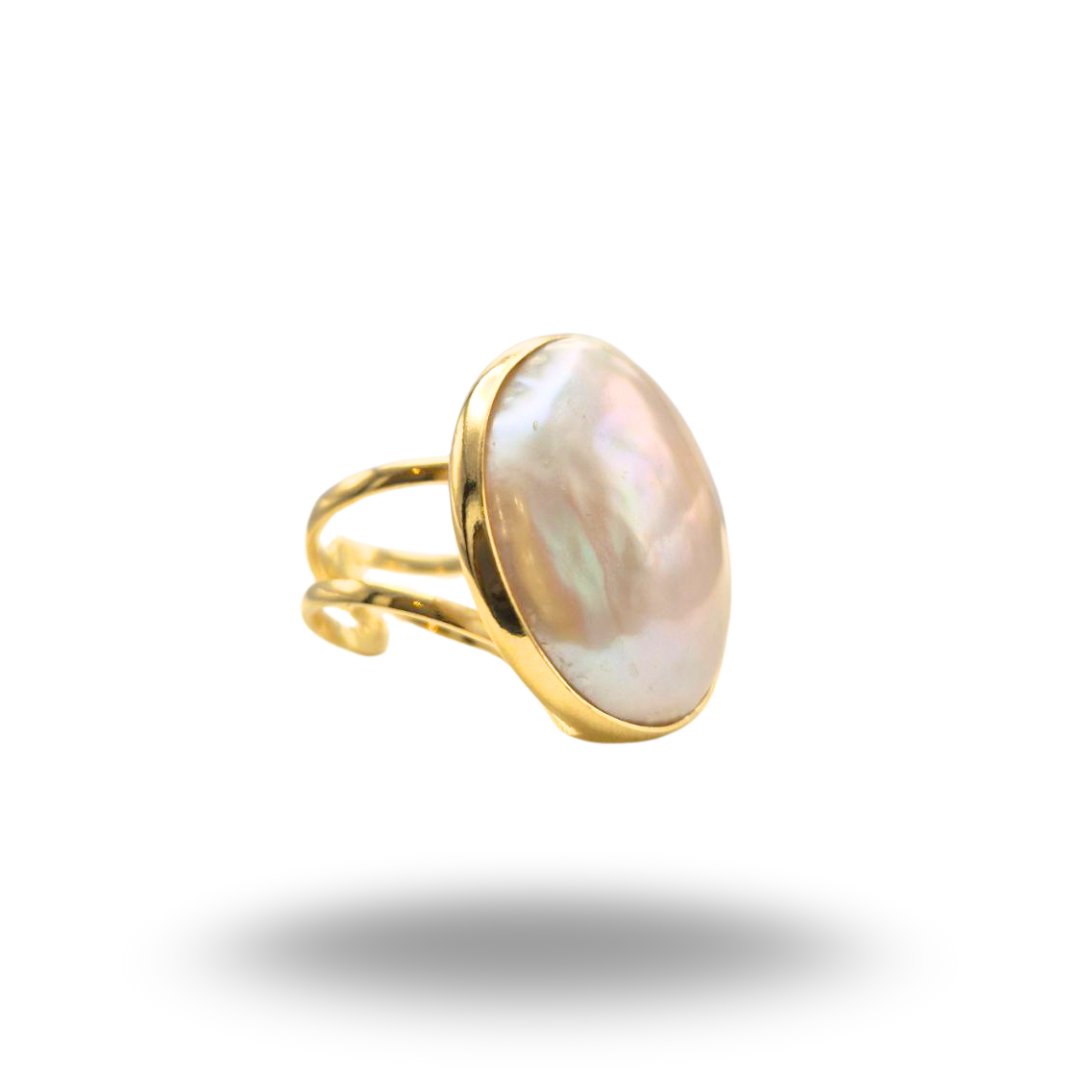 Anello in Argento dorato con Perla Barocca maxi. Misura regolabile