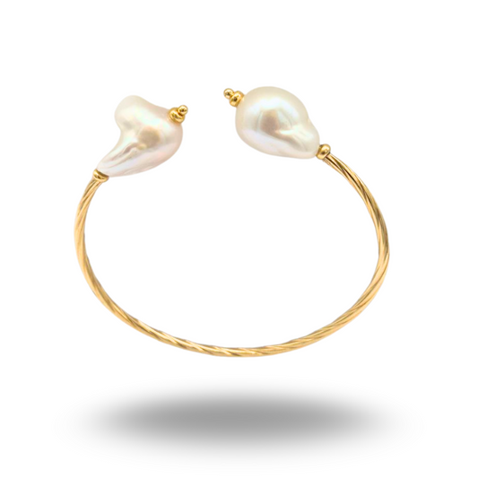 Bracciale in Argento dorato semirigido con due Perle Scaramazze, modello open