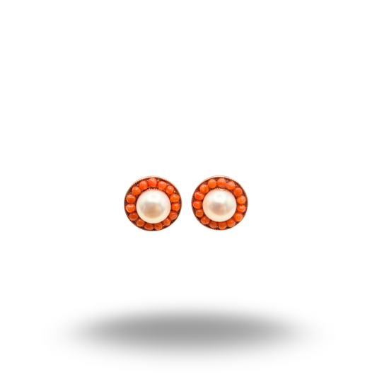 Boucles d'oreilles en argent rosé 925 avec double cercle et corail Sciacca