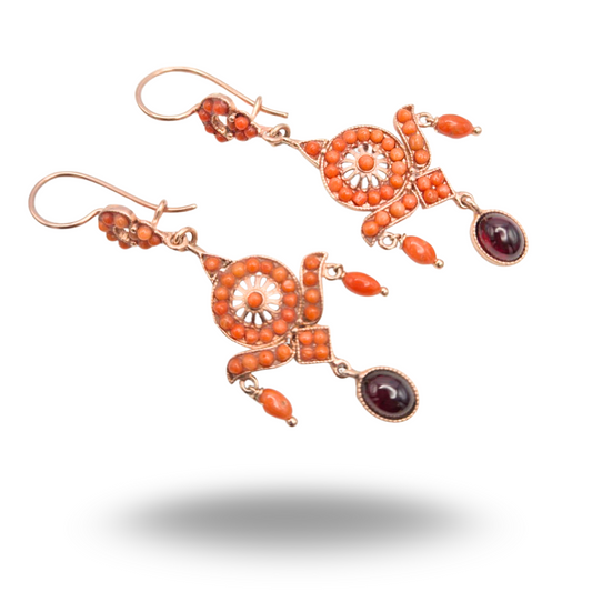 Orecchini in Argento 925 rosato con Corallo di Sciacca e Granata centrale