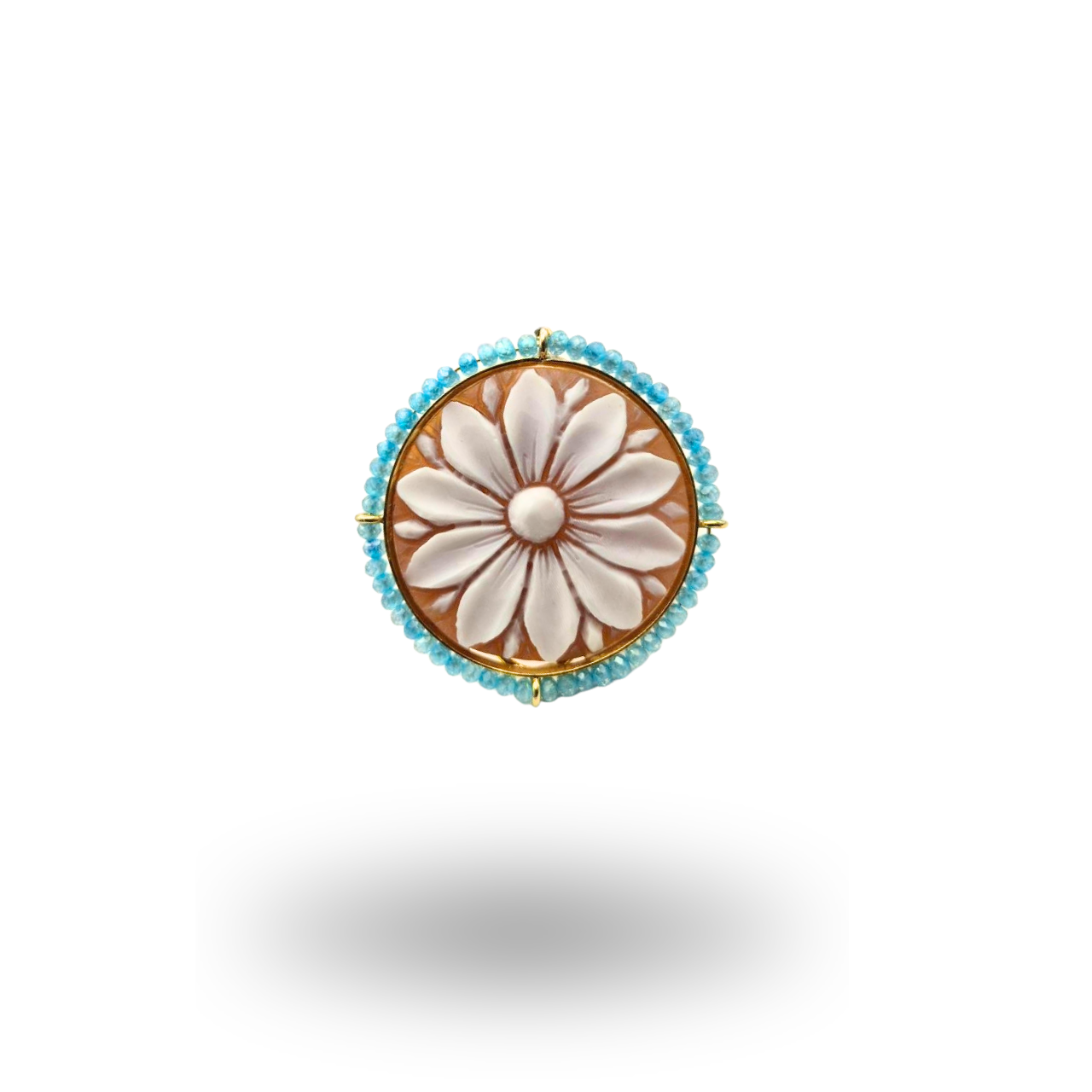 Anello in Argento 925 dorato con Cammeo floreale su Sardonica e giro in Topazio azzurro