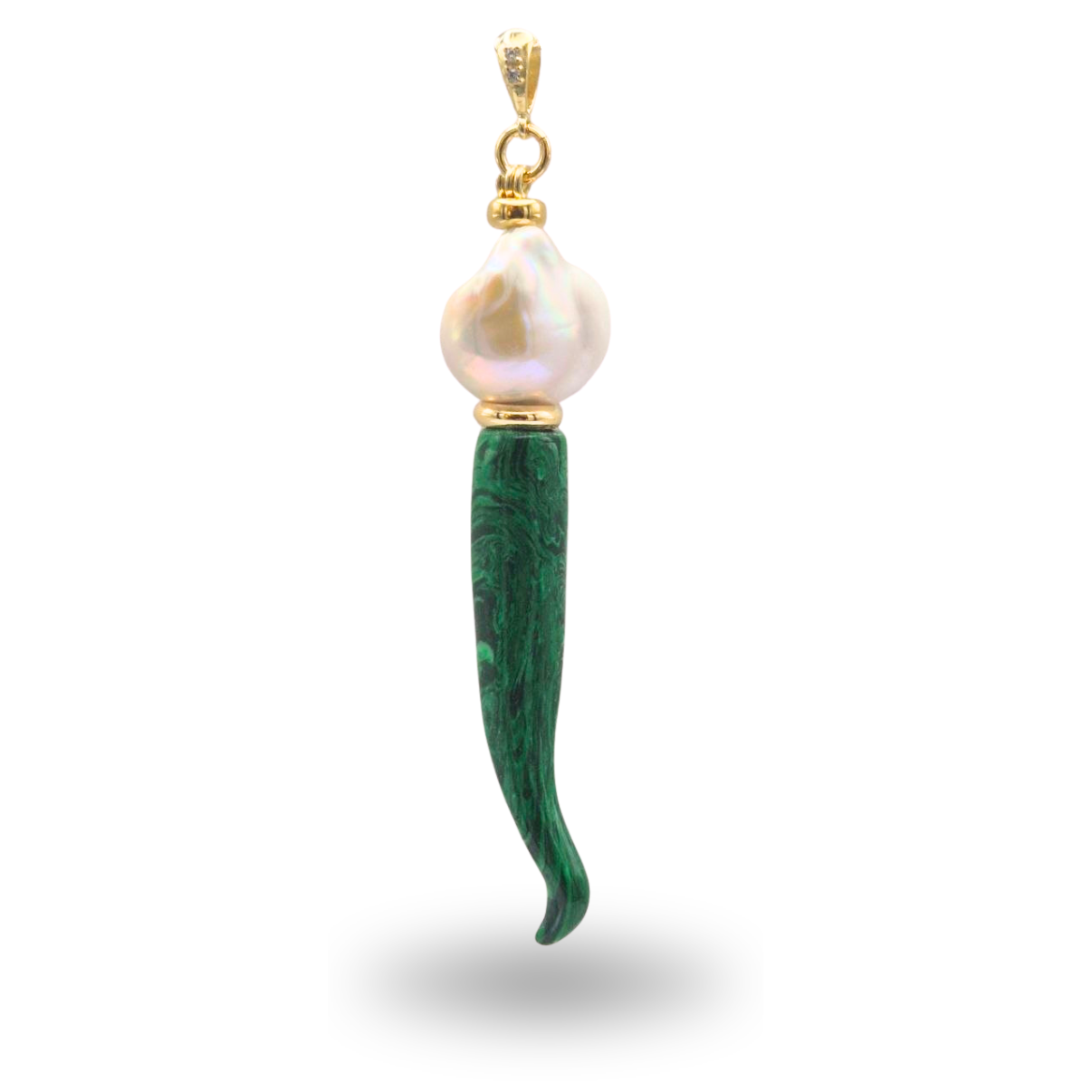 Ciondolo in Argento 925 dorato con Corno in Pasta di Turchese e Perla Scaramazza naturale