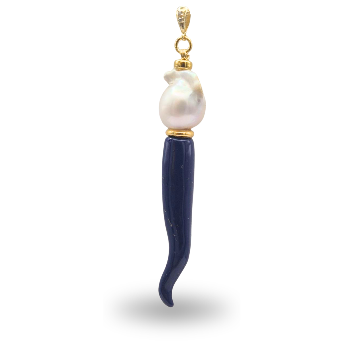 Ciondolo in Argento 925 dorato con Corno in Pasta di Turchese e Perla Scaramazza naturale