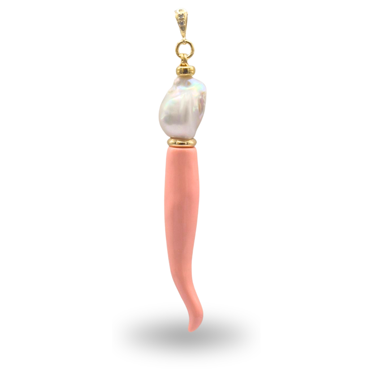 Ciondolo in Argento 925 dorato con Corno in Pasta di Turchese e Perla Scaramazza naturale