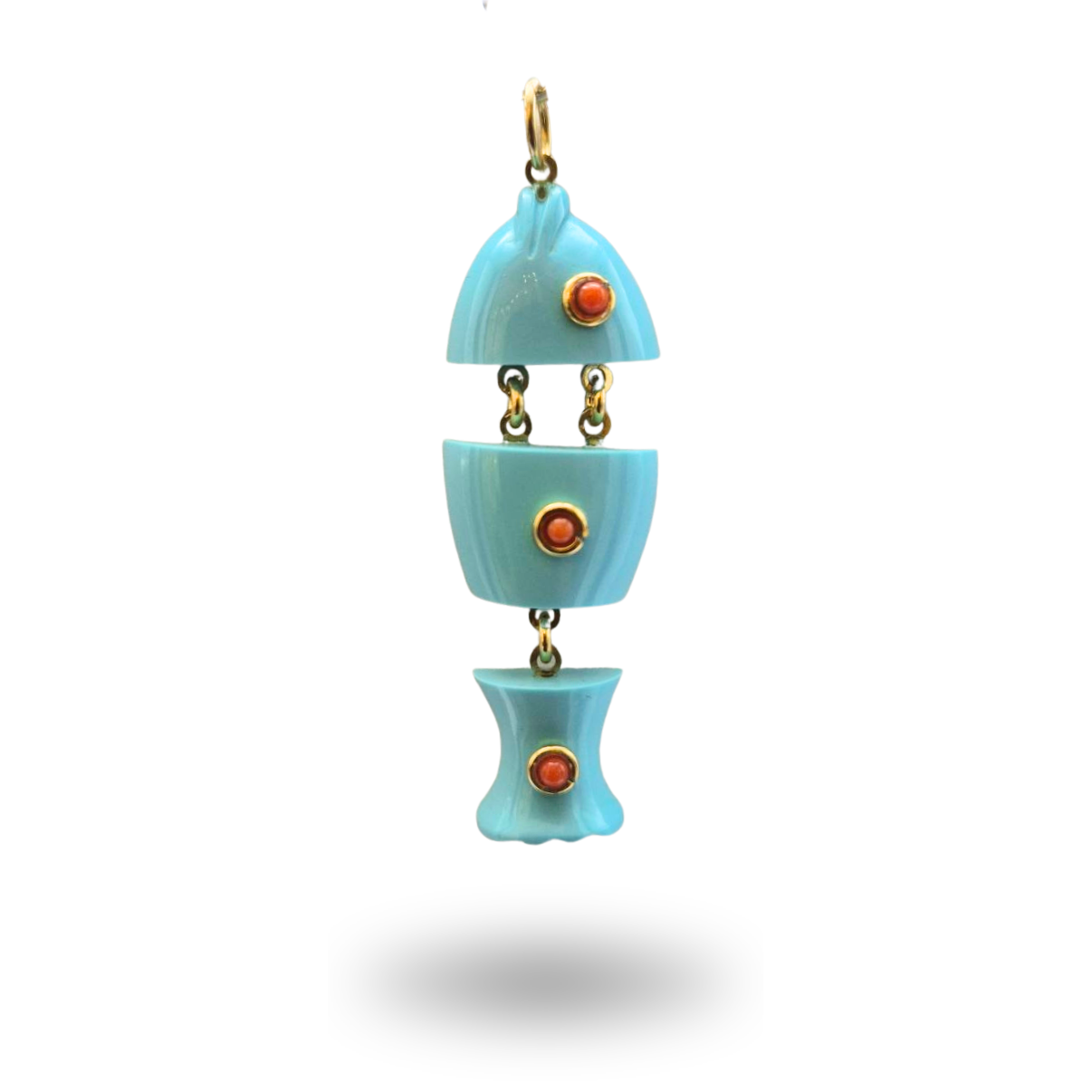 Ciondolo in Argento 925 dorato con Pesciolino in Bachelite e Corallo rosso Mediterraneo