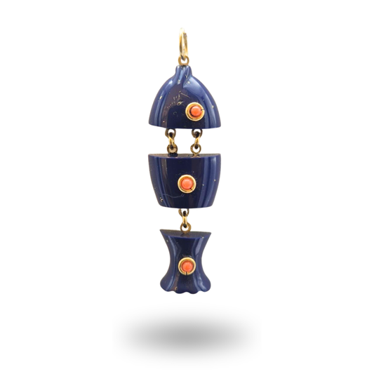 Ciondolo in Argento 925 dorato con Pesciolino in Bachelite e Corallo rosso Mediterraneo