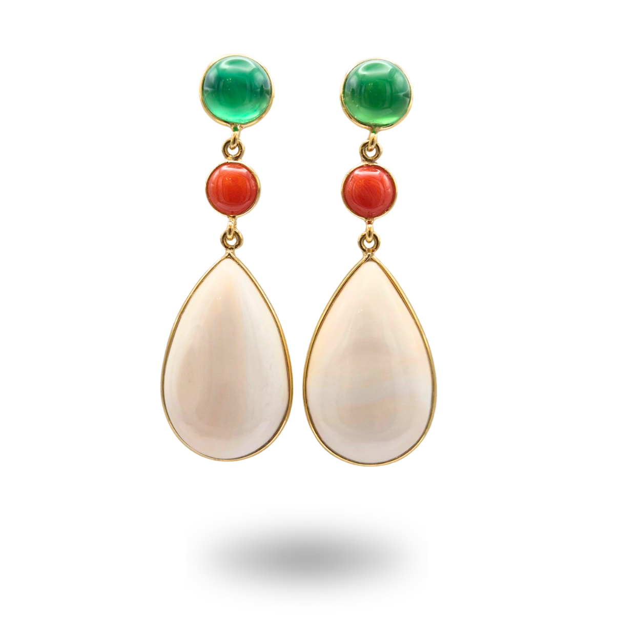 Orecchini in Argento 925 dorato con Corniola, Agata verde e Corallo rosso