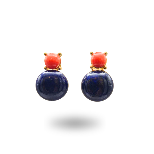 Orecchini in Argento 925 dorato con Lapis e spola di Corallo rosso