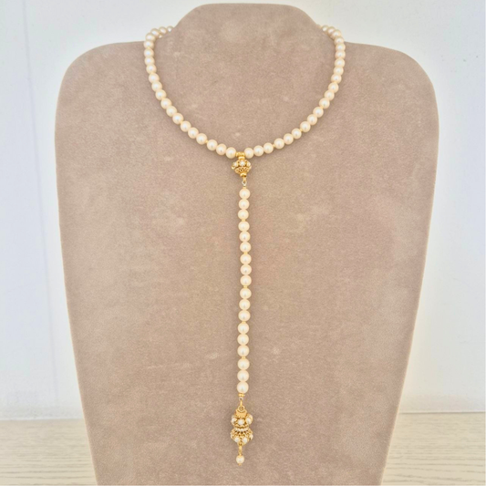 Collana semirigida a Y in Argento 925 dorato con Perle e Mina Luxury